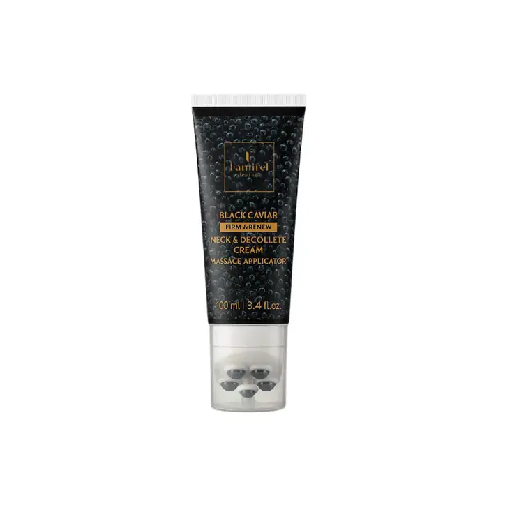 Black Caviar Neck Firming Cream Luxury Massage Treatment with Metal Applicator Famirel